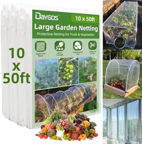 DAYGOS 10x50FT Garden Netting, Ultra-Fine Mesh Bird Netting for Raised Beds, Pest Barrier for Fruit Tree Cicadas, Insect Plant Netting for Garden Protection, Blueberry Bush Strawberry Netting Cover