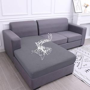 Hyha Waterproof Sectional Couch Covers, Non Slip Sofa Couch Cushion Covers L Shape, Thick Stretch Jacquard Fabric, Washable Sofa Slipcovers with Elastic Bottom (1 Piece for Chaise XL, Middle Grey)