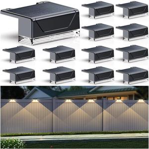 Solar Fence Lights Outdoor - 3000/4000/6000K 3 Mode, IP65 Waterproof Fence Lights Solar Powered, Dusk to Dawn Solar Light for Outside, Backyard/Step/Patio/Deck/Stair Railings and Wall (12 pack)