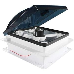 14" x 14" RV Roof Vent Fan 12V Manual Riser Reversible Manual Lift with Smoked Lid