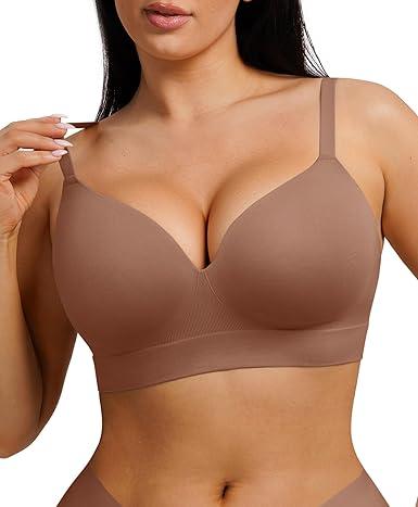 FeelinGirl Wireless Supportive Bra for Women, Seamless Comfort Bralettes No Underwire Full Coverage Everyday Bras ,XXL, Coffee 