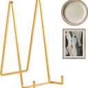 Large Plate Holder Display Stand - 10 inch Tall Plate Stands for Display - Metal Picture Frame Stand - Big Tabletop Easel Stand for Decorative Plates | Platter | Book | Plaque | Tile - 2 Pack - Gold