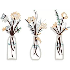 Metal Flowers Wall Arts Rustic Farmhouse Decor 3 Pieces Minimalist Flower Wall Decors for Living room Bathroom Bedroom Dining Room Housewarming Gifts for New Home
