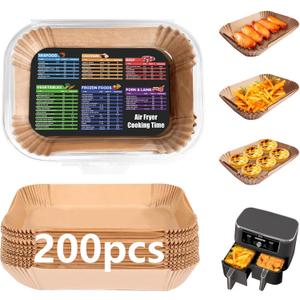 200PCS Air Fryer Liners for Ninja: Higher Non-Stick Disposable Parchment Paper Liner for Ninja DZ201/DZ401 Dual Airfryer Baking - Food Grade Ninja Air fryer Accessories (Rectangle - 8.6 x 5.5 Inch)