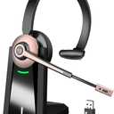 Wireless Headset with Mic for Work, Bluetooth Headset with Microphone Noise Cancelling & Mic Mute, Wireless Headphones with USB Dongle & Charging Base for Work/ Home/Computer/Call Center/Office/Zoom