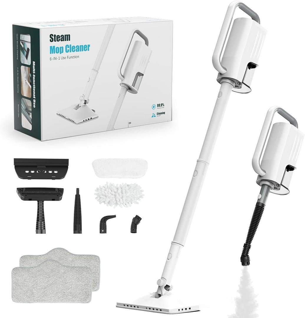 Steam Cleaner, 6 in1 Rotated Steam Mop Cleaner with 2 Modes, 2 Microfiber Pads, 400ML Removable Tank, 23FT Power Cable, Detachable Steam Mops for Floor, Laminate Floor, Tiles Cleaning (Sliver Gray)