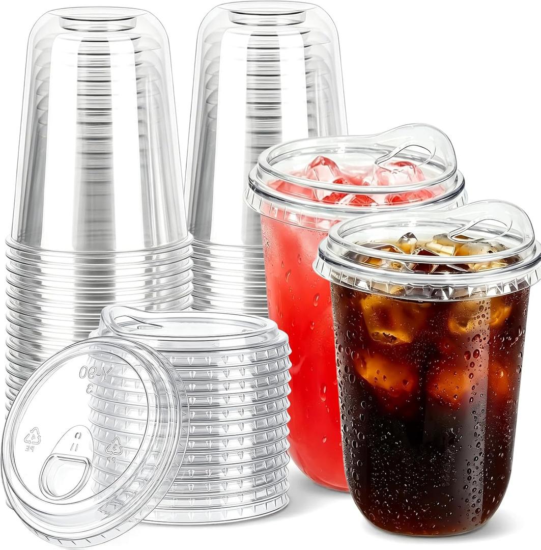 50 Pack 16 oz Disposable Iced Coffee Cups With Sip Lids , Clear Plastic Cup for Cold Boda Tea Smoothie Slushie Milkshake Togo Drinking for Party , Drink Shop Coffee Bar Accessories Supplies , BPA Free