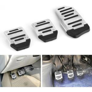 Car Pedal Pads Car Brake Pedal Pad Manual Transmission Pedal Covers Replacement Kit Non-Slip Foot Pedal Covers Set Alloy Brake Gas Clutch Pedal Kits for Car SUV ATV (Silver, 3 PCS, Manual)