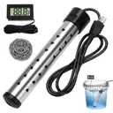 1500W Immersion Water Heater Electric, Portable Water Heater, Fast Heating, Bucket Heater with Digital Thermometer for Bathtub, Inflatable Pool, Camping, or Outdoor