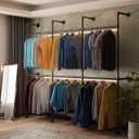 Industrial Pipe Black Clothing Racks Wall Mounted, Rustic Industrial Pipe Clothes Rack Design - Stylish & Heavy Duty Corner Garment Racks, Perfect for Home or Retail Display (6Rod-111.8"W)