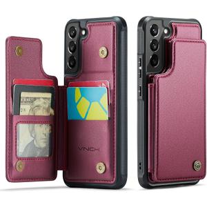 Vinich for Samsung Galaxy S22 Wallet Case with Card Holder, RFID Blocking Credit Slots Kickstand Shockproof Phone Cover Fit for Galaxy S22 6.1" Wine Red
