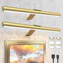 16inch 2 pack Picture Light with Remote Painting Light Dimmable Full Metal Led Picutre Light for Pictures Paintings Arts Dartboard Rechargeable Battery Operated Picture Lights on Wall 300LM