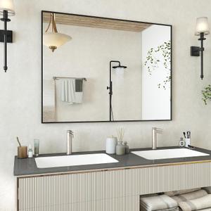 48x36 Inch Black Bathroom Mirror, Metal Framed Vanity Mirror for Wall, Anti-Rust Decorative Rectangle Mirror, Shatter-Proof Home Decor Farmhouse Mirror (Horizontal/Vertical)