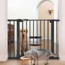 Babelio New Version Baby Gate with Cat Door Adjustable, 29-40" Metal Pet Door for Stairs & Doorways, Pressure Mounted, No Tools Needed, Black