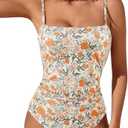 SUUKSESS Women Sexy Tummy Control One Piece Swimsuits Square Neck Criss Cross Cutout Back Monokini Bathing Suits(Yellow Floral, S)