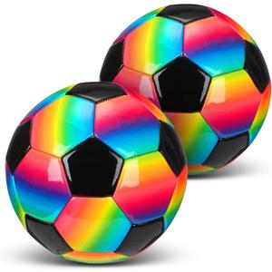Retisee 2 Pcs Rainbow Soccer Ball with Pump Official Size Indoor Outdoor Soft Inflatable Soccer Sport Gift for Adult for Practice Game Back to School