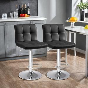 Bar Stools Set of 2, Adjustable Counter Height Chairs with Back, Swivel PU Leather Bar Chairs for Kitchen, Dining Room, Bar, 2packs Black