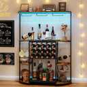 JKsmart 4-Tier Wine Rack with LED Lights, Home Mini Bar Table with 15 Bottles and Glass Holder, Freestanding Liquor Cabinet Storage for Kitchen, Dining Room, Bar (Rustic Brown)