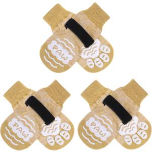 BEAUTYZOO Anti Slip Dog Socks for Small Medium Large Dogs with Grips Straps on Hardwood Floor Protection Wear, Traction Control 3 Pairs Double Side Paw Protector to Prevent Licking for Girl or Boy (S/M(Pack of 6), Light Khaki)