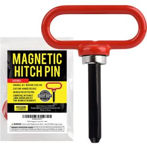Mission Automotive Magnetic Trailer Hitch Pin - 4mm x 25mm, Red - Neodymium One-Hand Hook & Release for Lawn Mower & Utility Trailer - Compatible with Most Lawn Tractors & ATVs