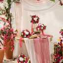 Ling's Moment Pink White Artificial Wedding Arch Flowers Kit Pack of 4, 2pcs Hanging Flower Arrangement 2pcs Chiffon Drapes Ceremony Reception Silk Rose Arbor Backdrop Floral Garden Outdoor Decoration