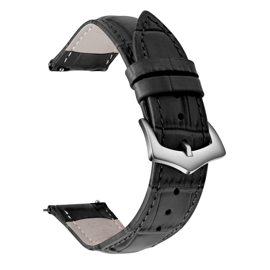 ULLCHRO Genuine Leather Watch Strap Quick Release Watch Band Vintage Alligator Grain Leather Strap Premium Top Grain Band with Stainless Steel Buckle, Soft Brown Calfskin for Men Wrist (12mm, Black)