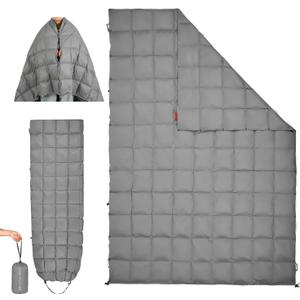 Down Camping Blanket - Lightweight, Packable, Warm & Puffy Outdoor Travel Quilt for Sleep, Hiking, Backpacking, Stadium, Festivals, Water-Resistant Sleeping Bag 55"x79" (Storm Gray)