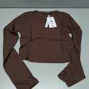 MEROKEETY Women's Long Sleeve Square Neck Crop Top Ribbed Slim Fitted Y2K Casual TShirt Tops,Coffee,S