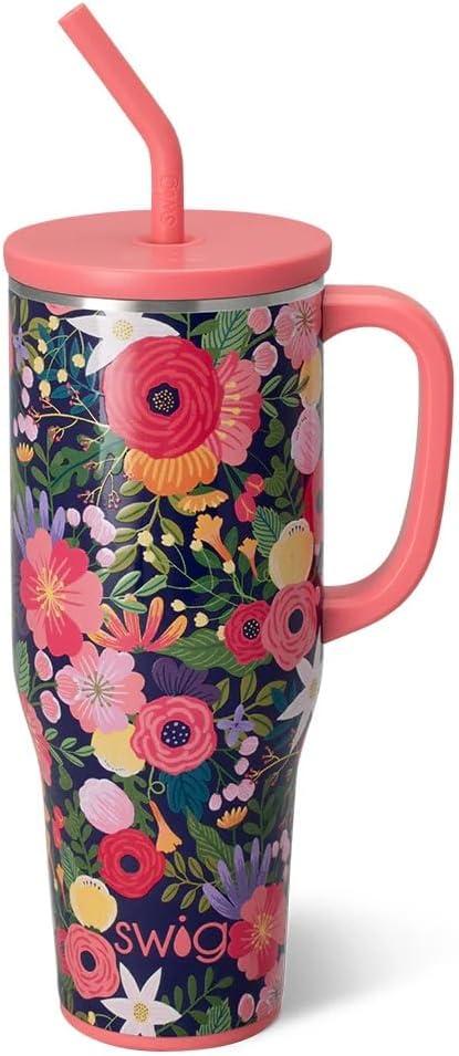Swig Life 40oz Mega Mug, 40oz Tumbler with Handle and Straw, Extra Large Insulated Tumblers, Cup Holder Friendly Travel Mug (Secret Garden)