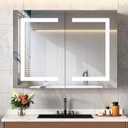 Snughome Bathroom Medicine Cabinet with Mirror and LED Lights, Wall Mount Bathroom Mirror with Storage, Anti-Fog, Built-in Power Outlets, Dimmable 3 Color Temp, Antirust Easy to Install, 31.5" x 23.6"