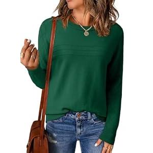 EVALESS Womens Sweater Fashion Clothing Dressy Casual Long Sleeve Cable Knit Solid Color Crew Neck Fall Sweaters for Women Trendy 2025 Winter Outfits Chunky Pullover Tops Jumper Green Medium