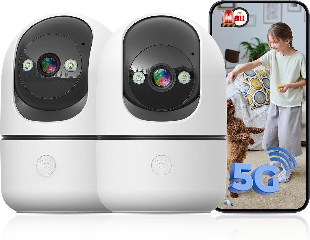 Indoor Camera 5G&2.4G WiFi Cameras for Home Security Instant 911 Alert, 360 Pan/Tilt Baby Monitor/Dog/Pet Camera AI Motion Detection Night Vision, Speaker, US Cloud Storage (2Pack)