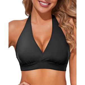 Tempt Me Women Halter Bikini Top Push Up Swimsuit Top Only (Black)