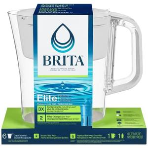 Brita Small 6 Cup Denali Water Filter Pitcher with 1 Brita Elite Filter, Made Without BPA, White