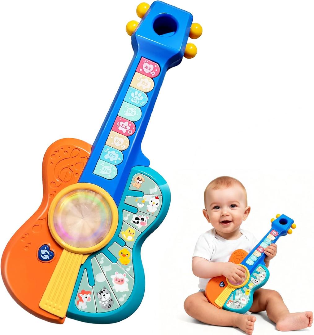 Toddlers Guitar Musical Toys for 1-2 Year Old Boy/Girl, Multiple Modes with Piano Keys, Animal Sounds, Musical, Baby Toys 12-18-24 Months, Gifts for One Year Old Boys/Girl