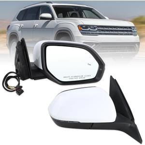 Right Passenger Side Door Mirror Compatible With 2018 2019 2020 2021 2022 2023 2024 2025 2026 VW Atlas With Manual Folding Heated Turn Signal Blind Spot White Replace#3CN857508AG9B9-PFM(6+2Pins)