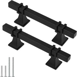 10 Pack 3 Inch Black Cabinet Handles Matte Black Cabinet Pulls, Square Kitchen Cabinet Handles Dresser Drawer Pulls Kitchen Cabinet Hardware (3 inch (76mm) Hole Center)