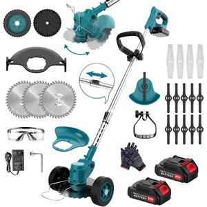 Cordless Lawn Mower & Weed Wacker Combo - 21V Electric Lawn Mower with 3 Blades, 2 Lithium Batteries, for Yard/Garden. Includes Gifts - Father's Day Present for Dad/Husband