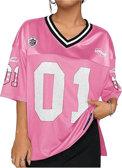 Floerns Women's Camo Print Team Sports T Shirts V Neck Basketball Jersey Tee Shirts, Pastel Pink,  XS
