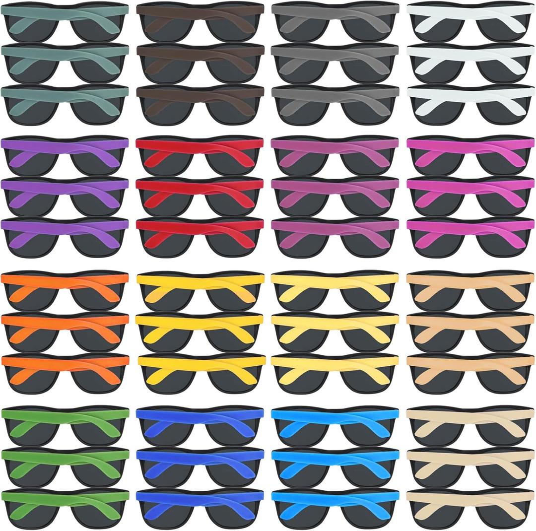 48 Pack 16 Colors Neon Party Sunglasses, 80s Retro Style Party Favors Sun Glasses Bulk for Carnival, Summer Pool Toys, Goody Bag Stuffers, Boy and Girl Beach Party Supplies, Birthday, School Gift