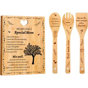 Birthday Gifts for Mom – "Recipe for a Special Mom" Bamboo Cutting Board Set with Engraved Unique Mom Birthday Gifts from Daughter or Son,Mother's Day,New Mom & Step Mom Gift