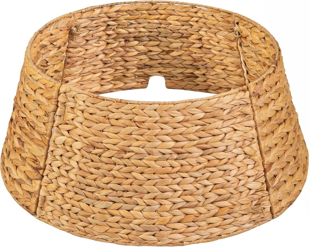 KOLWOVEN 24in Christmas Tree Collar, Christmas Tree Ring Adjustable Water Hyacinth Skirt, Christmas Tree Skirt for Decoration, Base Protection from Pets (Water Hyacinth)