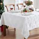 Newbridge Fancy Metallic Snowflake Christmas Fabric Tablecloth, 60 x 120 Inch Rectangle, White Silver, No-Iron Soil Resistant Sparkling Snowflakes Woven Holiday Table Cover