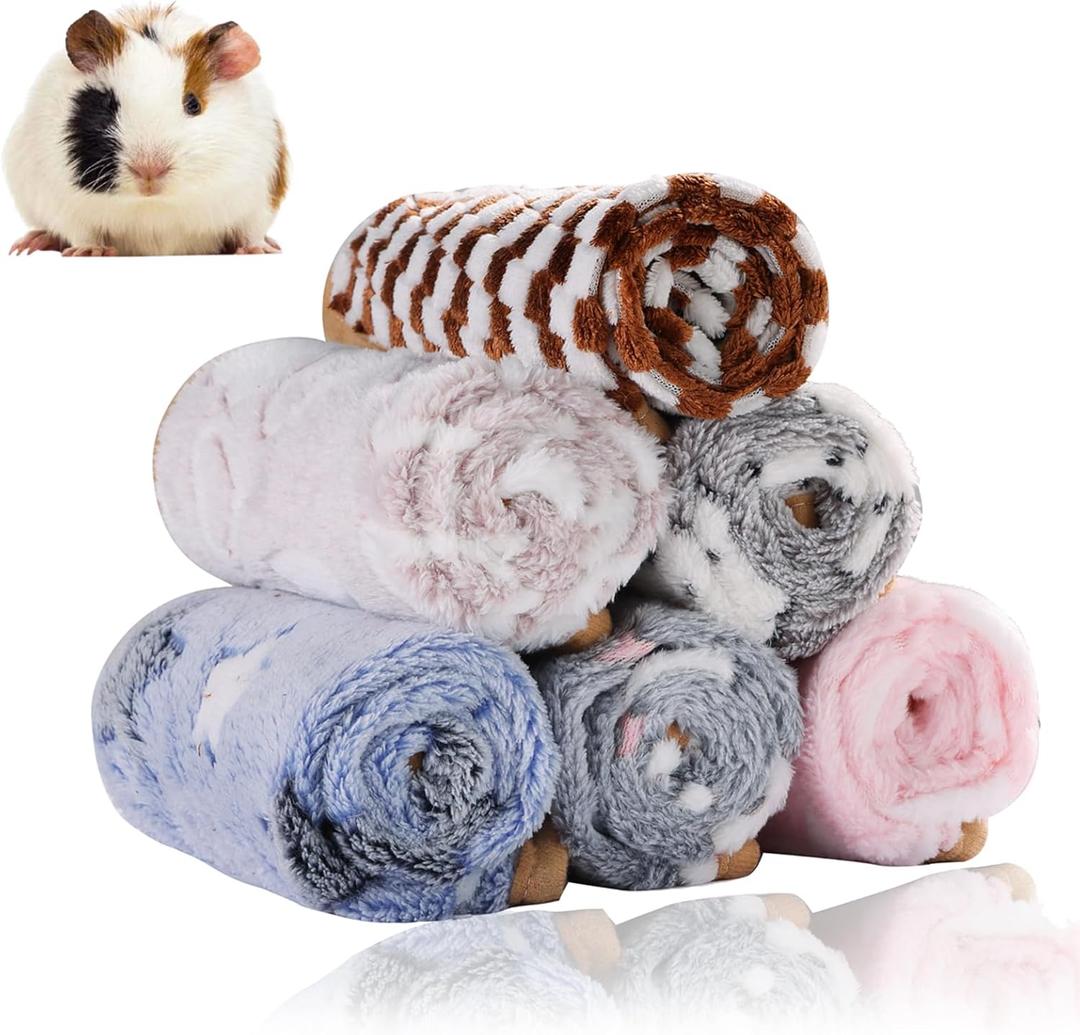 Grddaef Guinea Pig Fleece Blankets 6 Pieces Waterproof & Washable Small Animal Cage Liners Sleep Mat Bedding Pad for Hamster Chinchilla Rabbit Hedgehog (S-7.9 x 7.9 Inch)