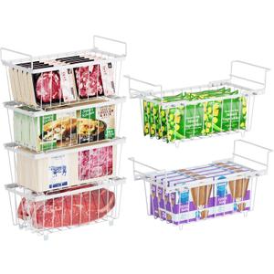 iSPECLE Deep Freezer Organizer Bins - 15.8~18.1 Inch Freezer Baskets for Chest Freezer, 7 Cu.Ft Chest Freezer Organizer Bins, 2 Small Expandable Hanging Baskets and 4 Stackable Bins, 6 Pack, White