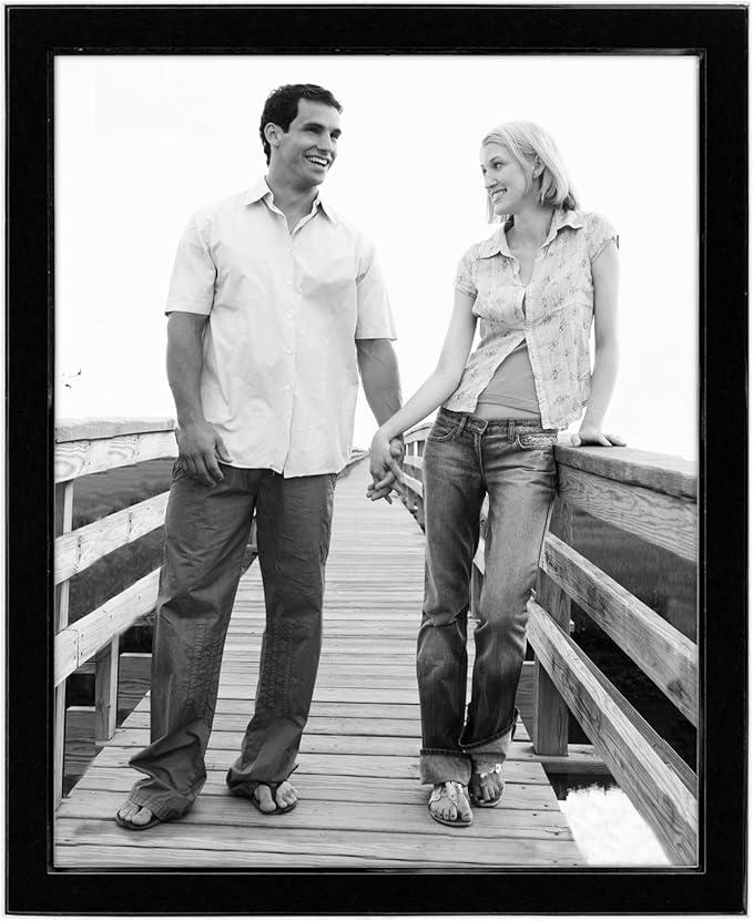 Malden International Designs Black Sleek With Silver Inside Border Picture Frame, 5x7, Black