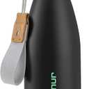 VINUR Kids Water Bottle-9 oz Stainless Steel Double Wall Vacuum Insulated Water Bottle for School-Cola Shape Flask with Carry Rope(Black)
