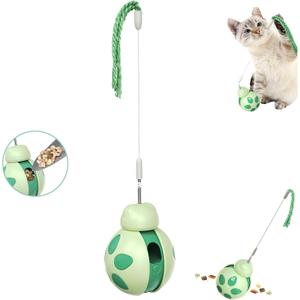 Interactive Cat Treat Toys,Rolling Ball Shape with Teaser Wand on Top,Treat Dispense for Slow Feed and Healthy Diet,Funny Exercise,Safe Play Pet Toy Indoor for Bored Kittens&Adults Cats