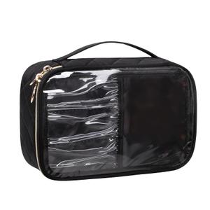 OCHEAL Clear Makeup Bag, Portable Cosmetic Organize,Travel Makeup Bag Cute Clear Pouch For Women and Girls Cosmetics Bags with Divider Makeup Brush Compartment-Large Black