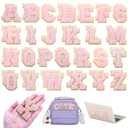 52 Pcs Chenille Letter Patches Self Adhesive Iron On for Backpacks, 2.17 Inch Glitter Letter Stickers Preppy Varsity for Clothing Jackets Hat Laptop (Pink Letters)
